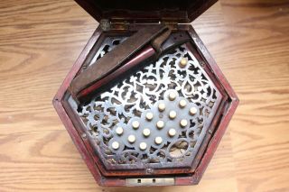 Antique Concertina Hexagonal Squeeze Box Accordion in Case for Restoration 2
