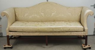 Kittinger Williamsburg Mahogany Chippendale Sofa Gold Damask Fabric Wa 1005