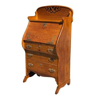 Antique Victorian Quartersawn Oak Drop Front Secretary Writing Desk By Larkin