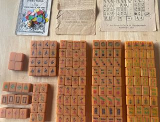 Antique Thick Butterscotch Bakelite Mah Jong Jongg Mahjong Set 148 Tiles 1924