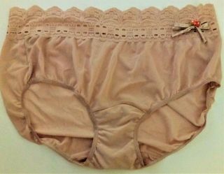 Vtg Olga Frivolous Fawn Nylon & 3 " Lace Waistband Back Seamed Panty 9