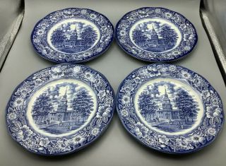 Vtg Liberty Blue 9 3/4 " Dinner Plates Independence Hall Staffordshire - Set Of 4
