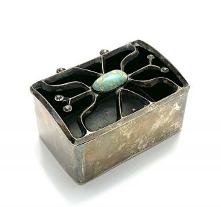 Antique Early - 20th C.  Native American Navajo Silver & Turquoise Ketoh Cover Box