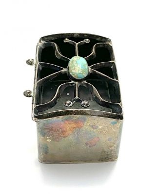 Antique Early - 20th C.  Native American Navajo Silver & Turquoise Ketoh Cover Box 2