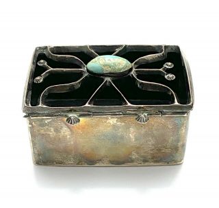 Antique Early - 20th C.  Native American Navajo Silver & Turquoise Ketoh Cover Box 4