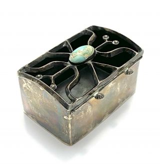 Antique Early - 20th C.  Native American Navajo Silver & Turquoise Ketoh Cover Box 5