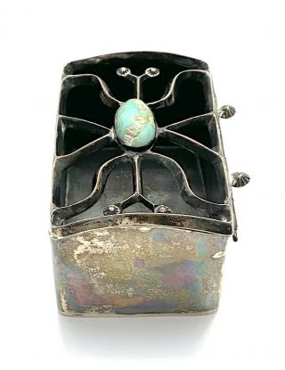 Antique Early - 20th C.  Native American Navajo Silver & Turquoise Ketoh Cover Box 6