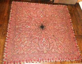 Large Antique 19th Century Hand Made Sewn Cashmere Paisley Shawl Tapestry Rug