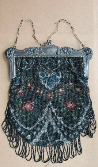 Vintage Micro Glass Bead Lovely Purse Handbag 8x10 " Floral Design