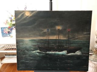 Antique Maritime Primitive Oil Painting 1800 