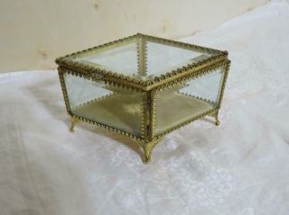 Antique Jewelry Casket Box Ormolu Gold Beveled Glass Victorian French Style