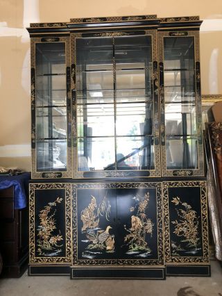 Oriental Furniture Black Lacquer China Cabinet 55 Inches Long