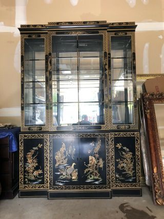 Oriental Furniture Black Lacquer China Cabinet 55 inches Long 2