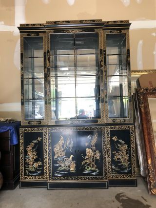 Oriental Furniture Black Lacquer China Cabinet 55 inches Long 3