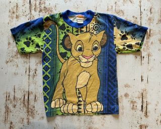 Vintage 1990s Disney The Lion King All Over Print Simba Shirt Youth Size Small