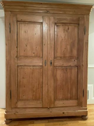 French Country Pine Large Antique Armoire - - Local