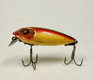 Early Heddon Dowagiac River Runt Vintage Wooden Fishing Lure Glass Eyes