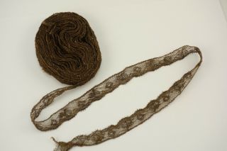 Antique French Victorian Passementerie Trim Gold Metallic Tulle Net Lace
