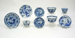 Chinese Blue & White Export Porcelain Bowls &saucers Kangxi Teaware Collectibles