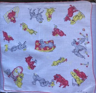 Vtg Hanky Designer Liliane Oodles Of Red And Yellow Poodles On White 15 "