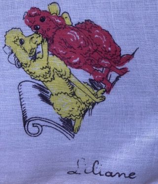 VTG Hanky Designer Liliane Oodles Of Red And Yellow Poodles On White 15 
