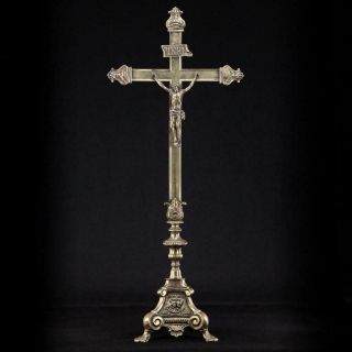 Altar Crucifix | Standing Church Gilt Bronze Cross | Antique Jesus Christ 35.  2 "