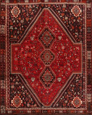 South - Western Geometric Red Abadeh Tribal Area Rug Hand - Knotted 7x10