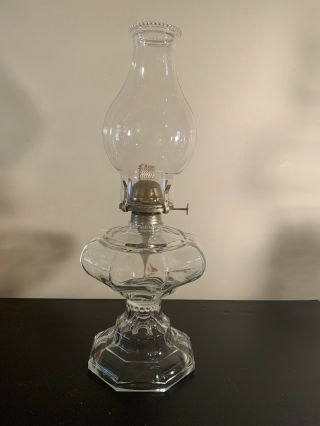 Antique Oil Lamp Large Glass 8 Paneled Beaded Pattern 18” Tall