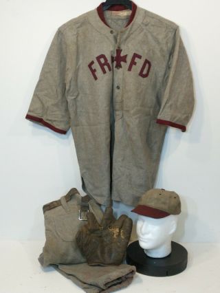 Antique Vtg Wright & Ditson Baseball Uniform Jersey Knickers Hat & Glove 1900s
