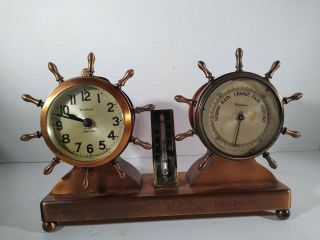 Waterbury Vintage Ships Clock,  Thermometer & Barometer Set Ship Wheel Trim - 1932