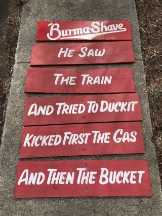 Old Burma Shave Signs Set Antique Wood Advertising Red White Old Man Cave