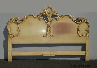 Vintage French Provincial Italian Rococo Louis Xvi Creme King Headboard W Scroll