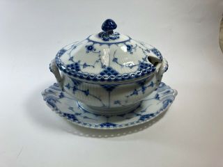Early 19th Century Antique Royal Copenhagen Blue Fluted Plain Covered Tureen