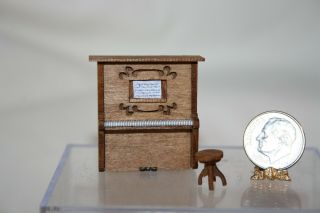 Miniature Dollhouse Sharon Anderson " Antique " Upright Piano & Stool Quarter 1:48