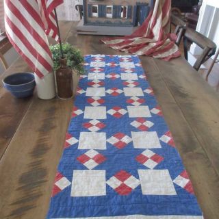 Patriotic Americana Vintage Red White Blue Stars Cutter Quilt Pc 42x13
