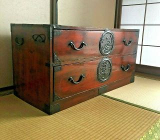 Antique Japanese Furniture Cabinet Clothes Drawers Solid Wood Isho Tansu L.  35 "