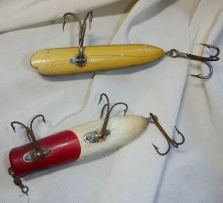 2 Vintage Tackle South Bend Bass - Oreno Old Wood Lure 4 In.
