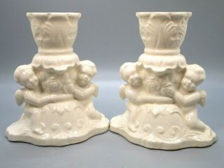 Set Of 2 Vintage Japan Cherub Angel Ceramic Handpainted Candle Holders Cream