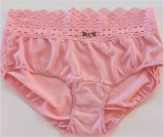 Vtg Olga Petal Pink Silky Nylon & 3 " Lace Waistband Back Seamed Panty Brief 6/m