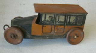 Antique Mohawk Toys Yellow Taxi No 361 Tin Litho Wind - Up Car Mt18