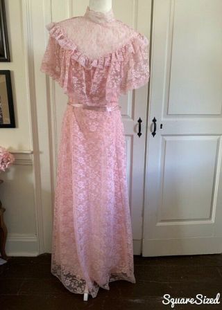 Vintage Gunne Sax Style Prairie Dress Pink Maxi Princesscore Cottagecore