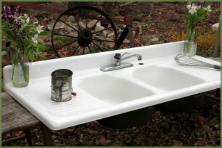 We Ship Vintage Antique Porcelain Over Cast Iron Farmhouse Farm Sink Dual Basin