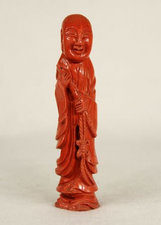 Antique Chinese Carved Natural Red Coral Figurine Sculpture