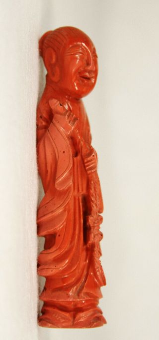 Antique Chinese Carved Natural Red Coral Figurine Sculpture 2