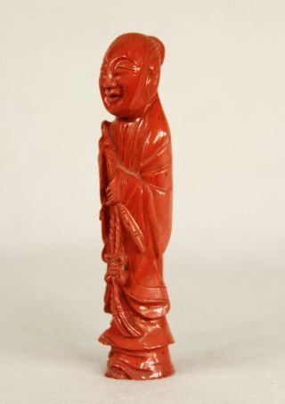 Antique Chinese Carved Natural Red Coral Figurine Sculpture 3