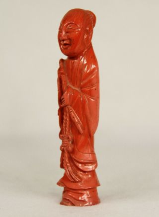 Antique Chinese Carved Natural Red Coral Figurine Sculpture 4