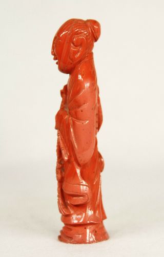 Antique Chinese Carved Natural Red Coral Figurine Sculpture 5