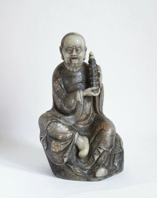 Fine Antique 19th Century Chinese Soapstone Carving Of A Luohan