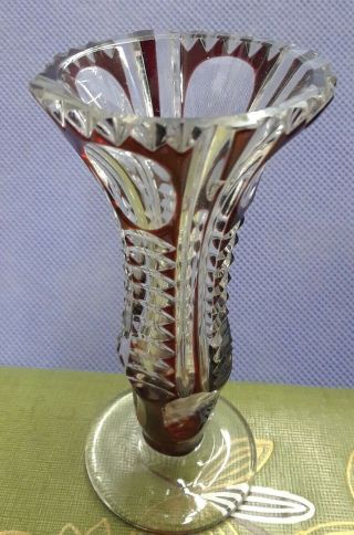 Vintage Small,  Cut,  Clear Crystal Glass & Ruby Red Flower Vase (4 " H X 1.  75 " W)