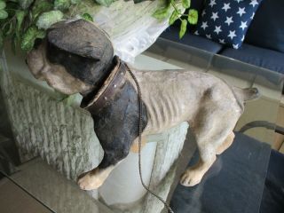 17 " Long Antique Papier Mache French Bulldog Pull Toy With Growler